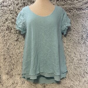 Soft Surroundings Boxy Tunic Cotton Gauze Layered Tiered Hi-low Blue Top‎ Medium
